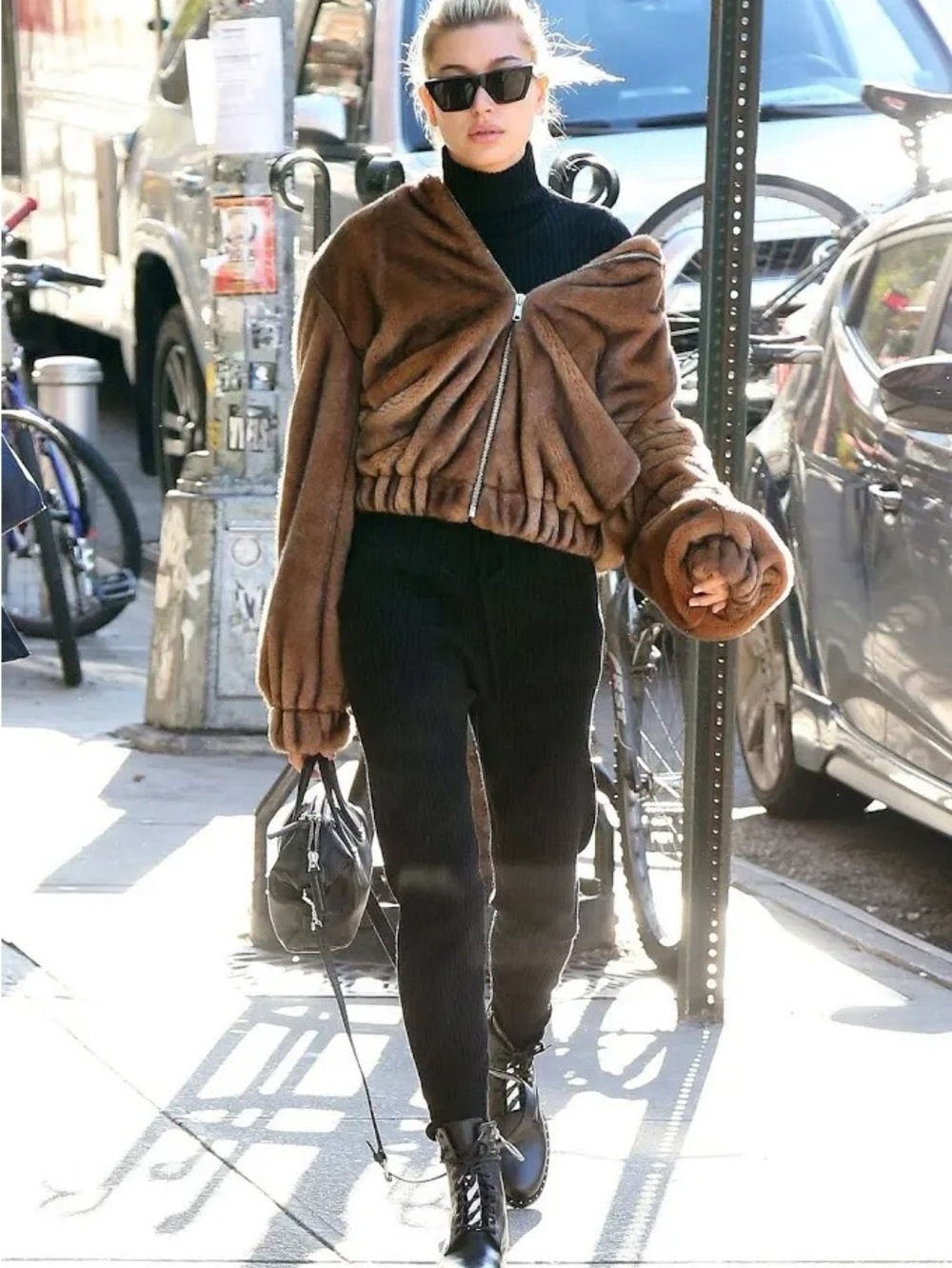 Helmut Lang Brown Faux Fur Bomber Teddy Jacket